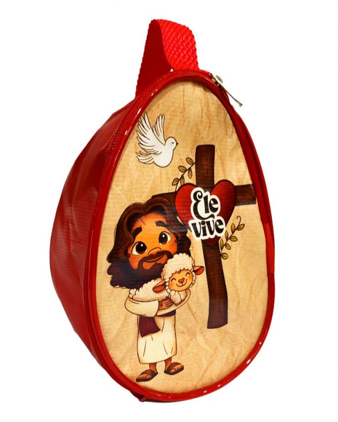 Lembrancinha cristã para páscoa - Bolsinha em formato de ovo - Jesus Ele Vive