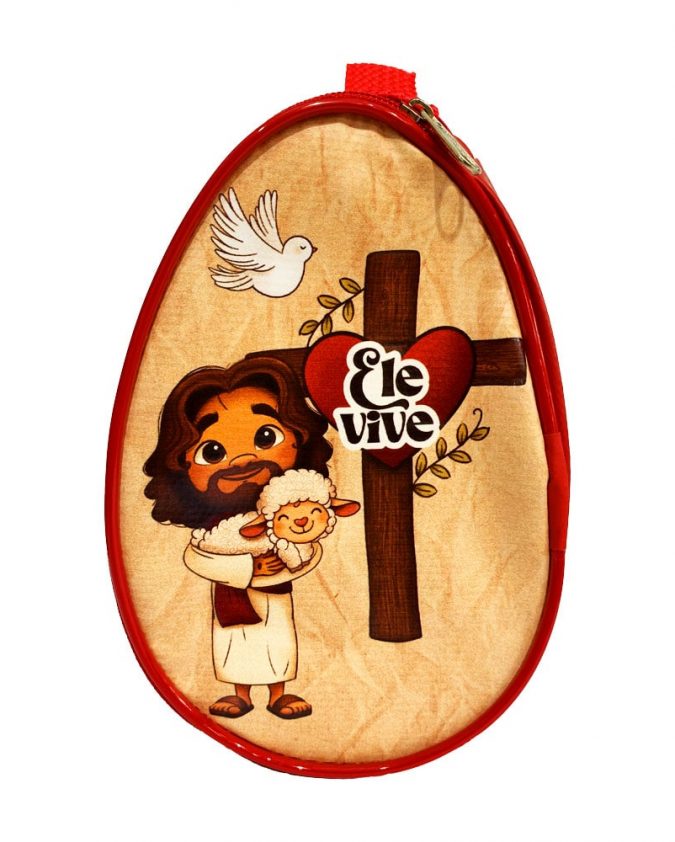 Lembrancinha cristã para páscoa - Bolsinha em formato de ovo - Jesus Ele Vive - Imagem 2