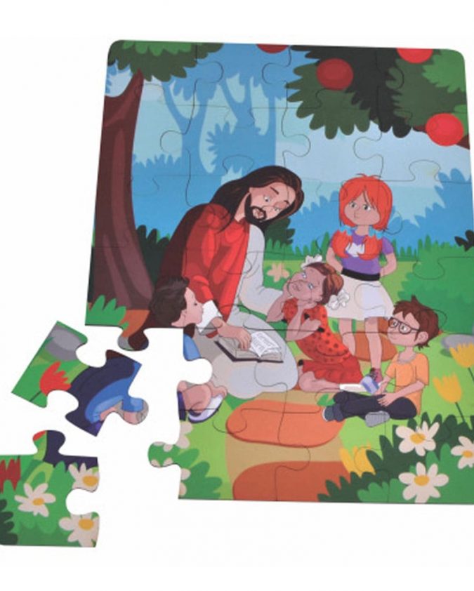 Brinquedo Cristão Quebra-cabeça Bíblico Madeira Jesus Ensina As Crianças 24 Peças