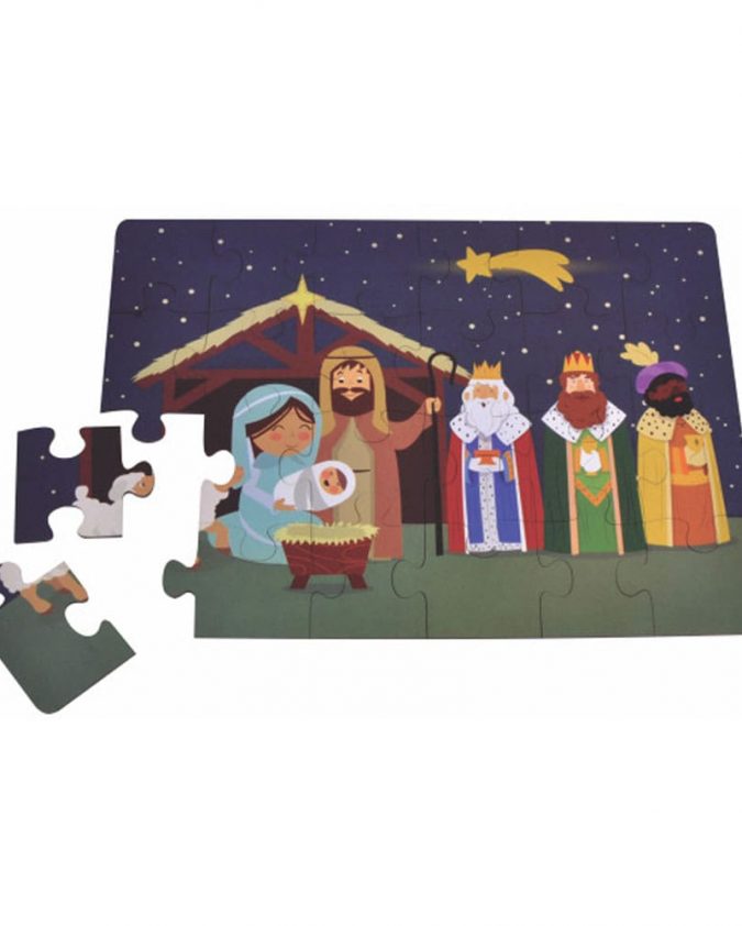 Brinquedo Cristão Quebra-cabeça Bíblico Madeira Nascimento de Jesus 24 Peças