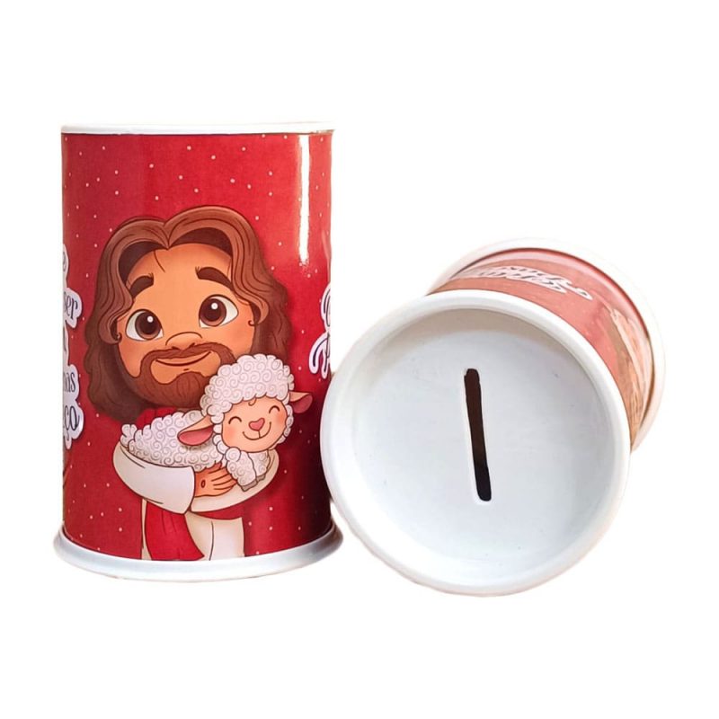 Lembrancinha cristã infantil para páscoa - Kit Com 2 Cofrinho Feliz Páscoa Jesus Vive Vermelho