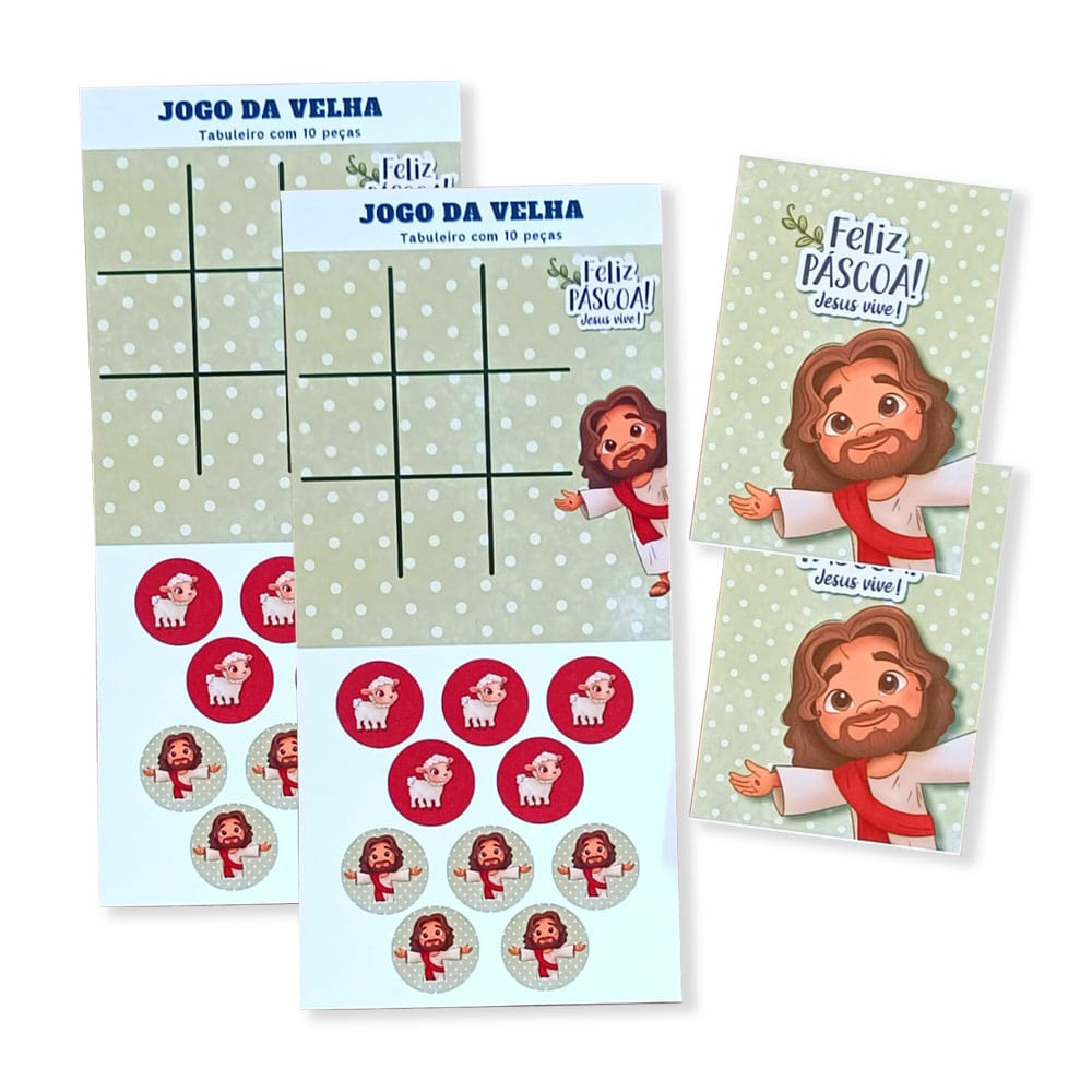 Lembrancinha cristã páscoa Kit com 10 – Jogo da velha + Bloquinho + Lápis – Feliz Páscoa Verde - Imagem 2