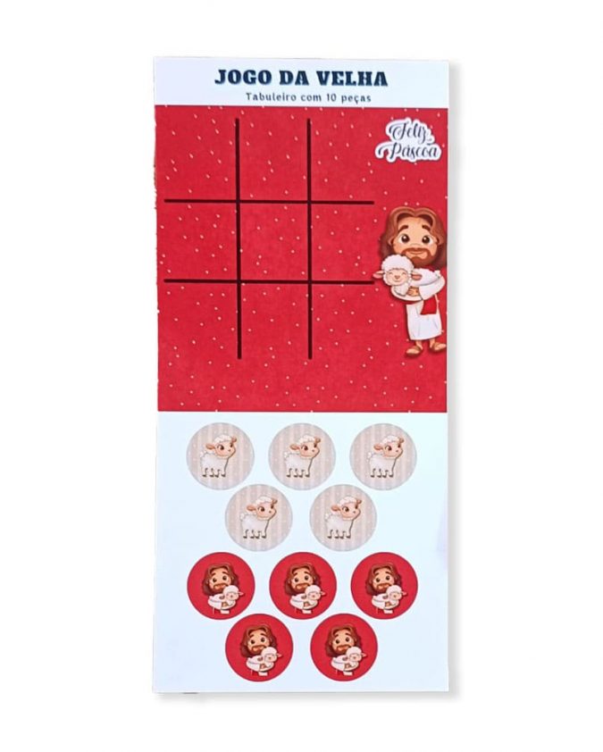 Lembrancinha cristã infantil para páscoa Kit 2 Jogo da velha com 10 peças + Bloquinho de anotação Feliz Páscoa Vermelho - Image 2