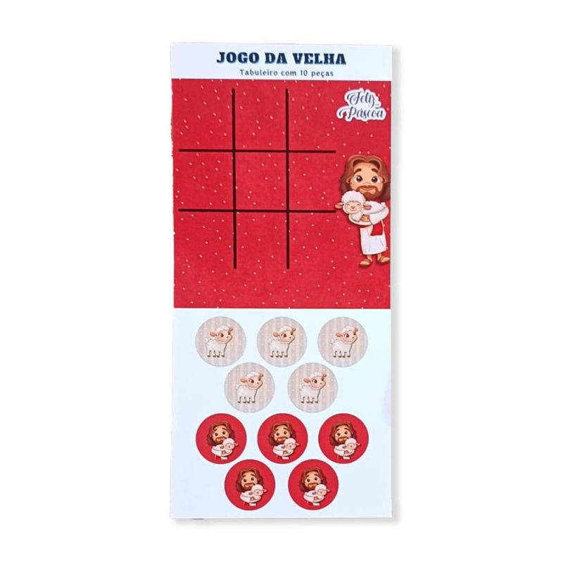 Lembrancinha cristã infantil para páscoa Kit 2 Jogo da velha com 10 peças + Bloquinho de anotação Feliz Páscoa Vermelho - Image 2