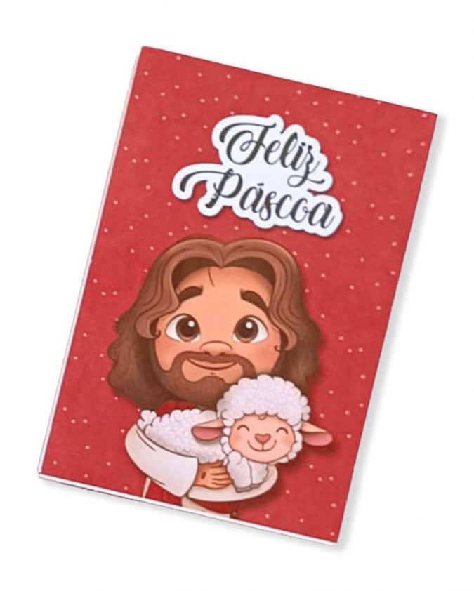 Lembrancinha cristã infantil para páscoa Kit 2 Jogo da velha com 10 peças + Bloquinho de anotação Feliz Páscoa Vermelho - Image 3
