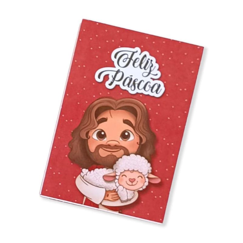 Lembrancinha cristã infantil para páscoa Kit 2 Jogo da velha com 10 peças + Bloquinho de anotação Feliz Páscoa Vermelho - Image 3