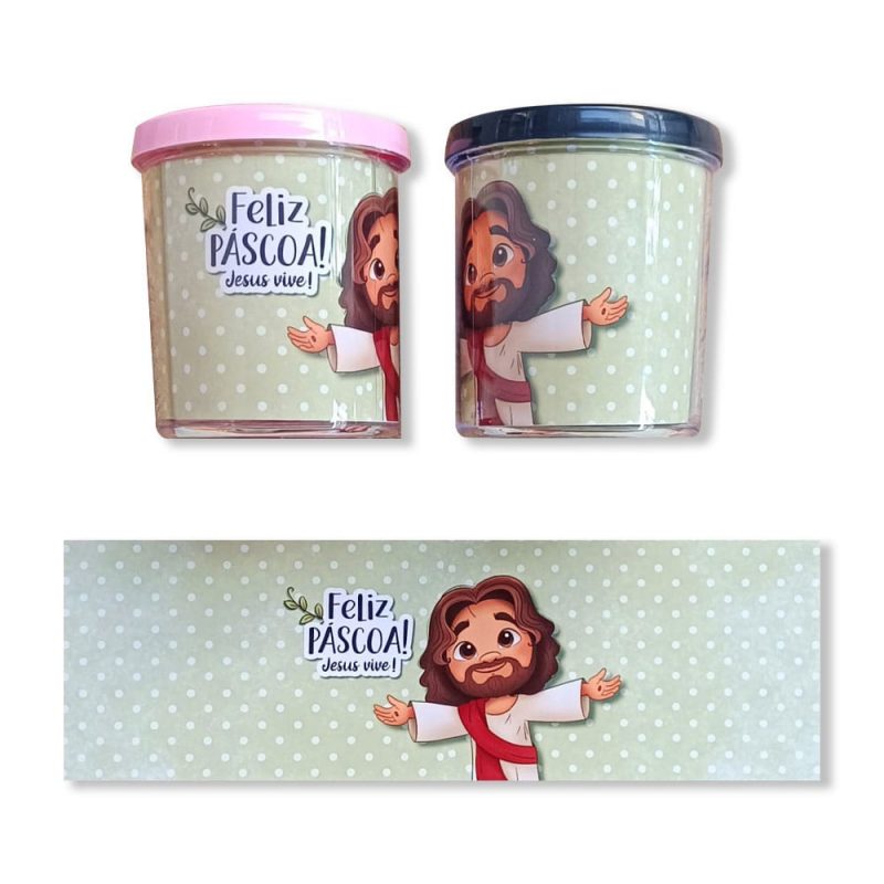 Lembrancinha cristã infantil para páscoa - Caneca Acrílica Feliz Páscoa Jesus e o Cordeiro Verde