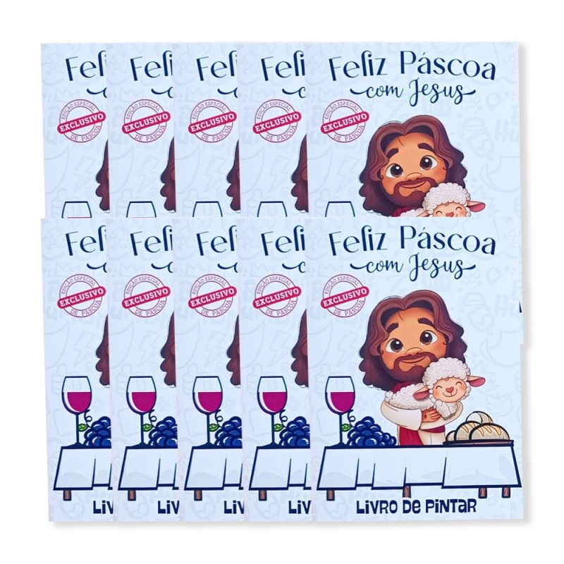 Lembrancinha cristã infantil para páscoa – Kit com 10 Livro De Colorir Feliz Páscoa Com Jesus