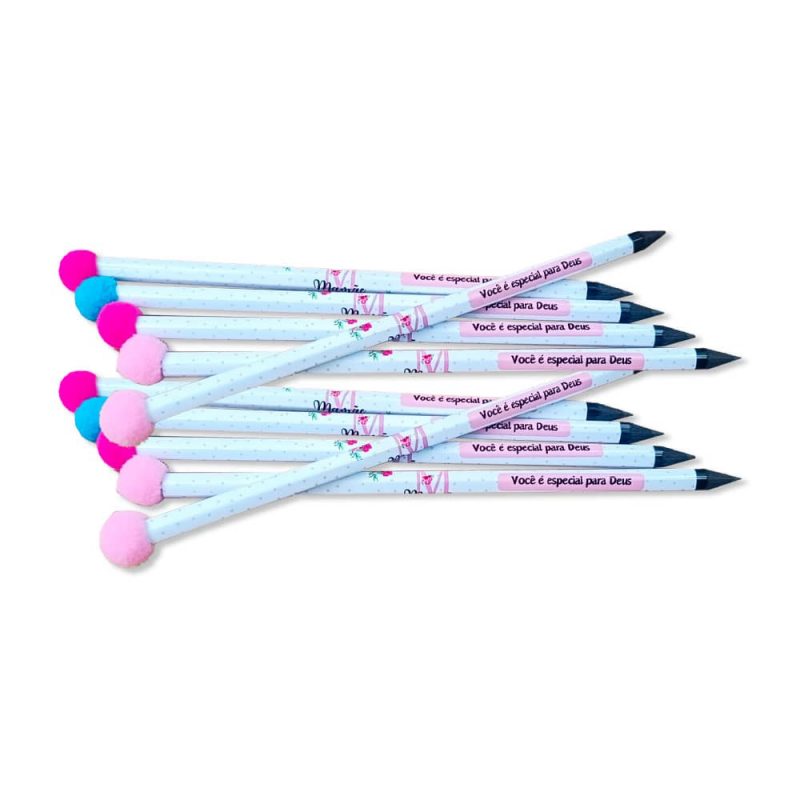 Brinde Cristão Para O Dia Das Mães Kit Com 10 Lápis De Escrever Com Pompom