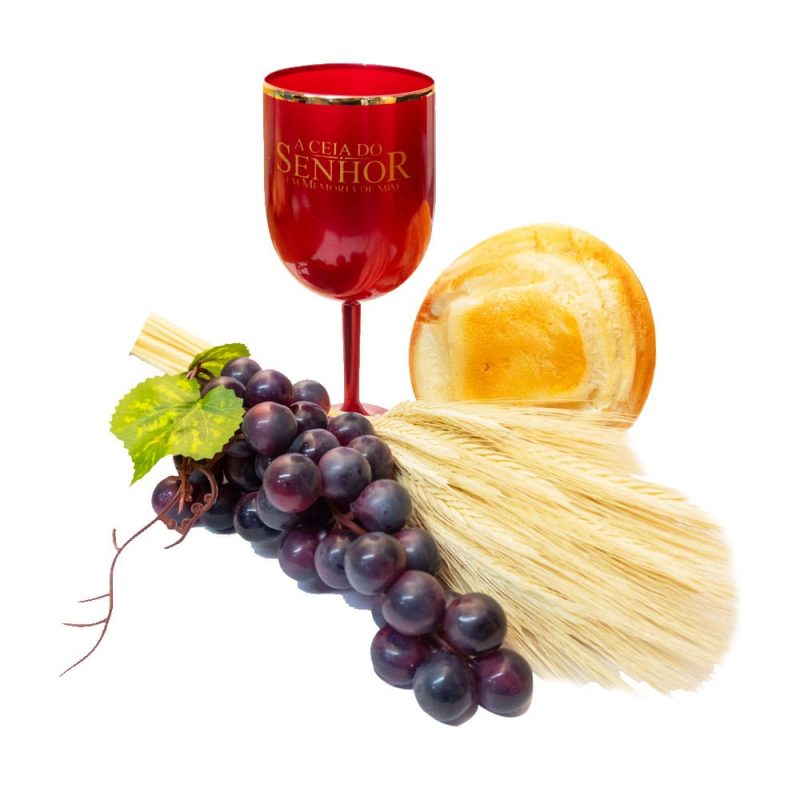 Kit Para Santa Ceia Com 4 Peças - Pão, Uva, Taça e Trigo