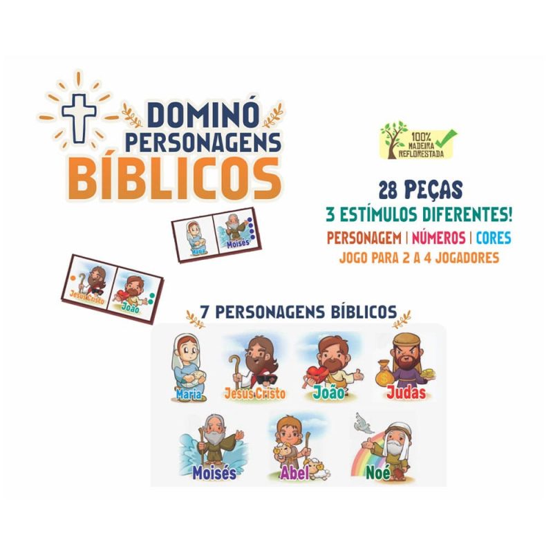 Brinquedo Cristão Dominó De Madeira Personagens Bíblicos 28 Peças - Image 2