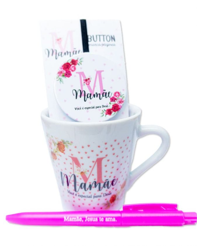 Kit Caneca, Marcador De Página Button E Caneta Dia Das Mães
