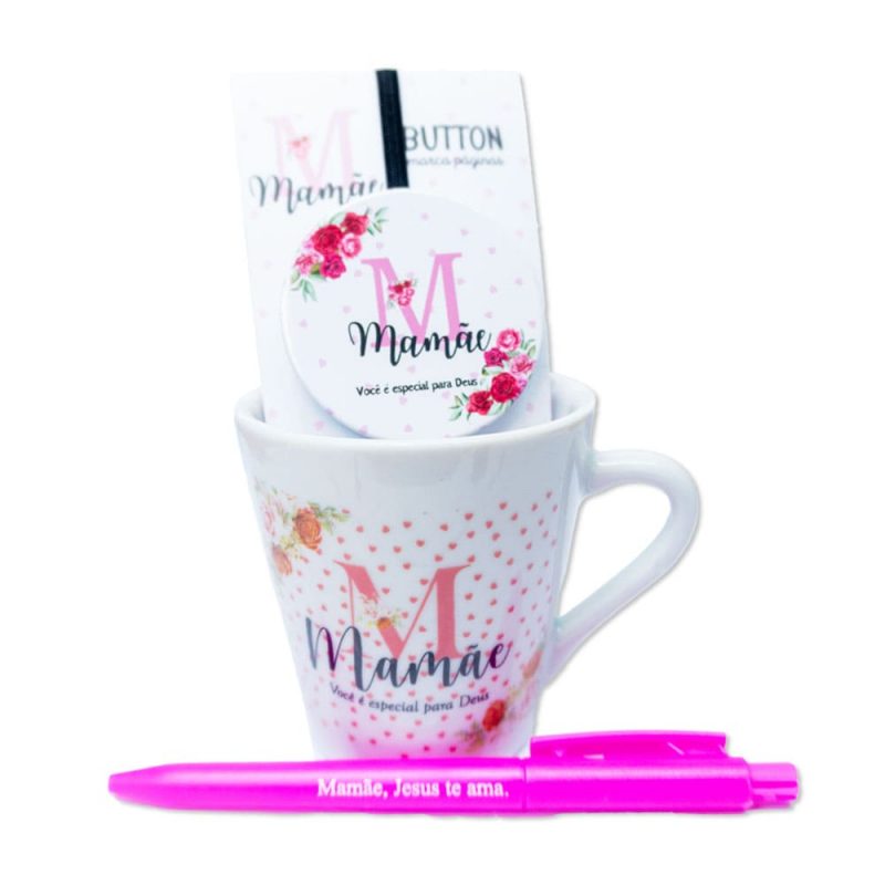 Kit Caneca, Marcador De Página Button E Caneta Dia Das Mães