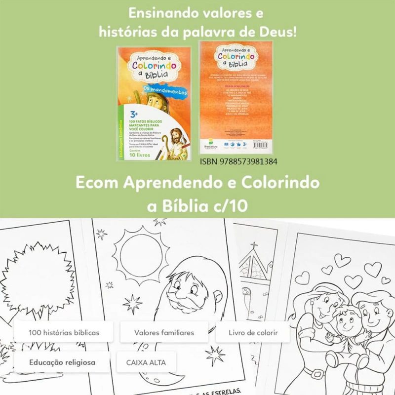 Aprendendo e Colorindo a Bíblia Kit c/10 Und de livros de colorir da Bíblia - Imagem 7