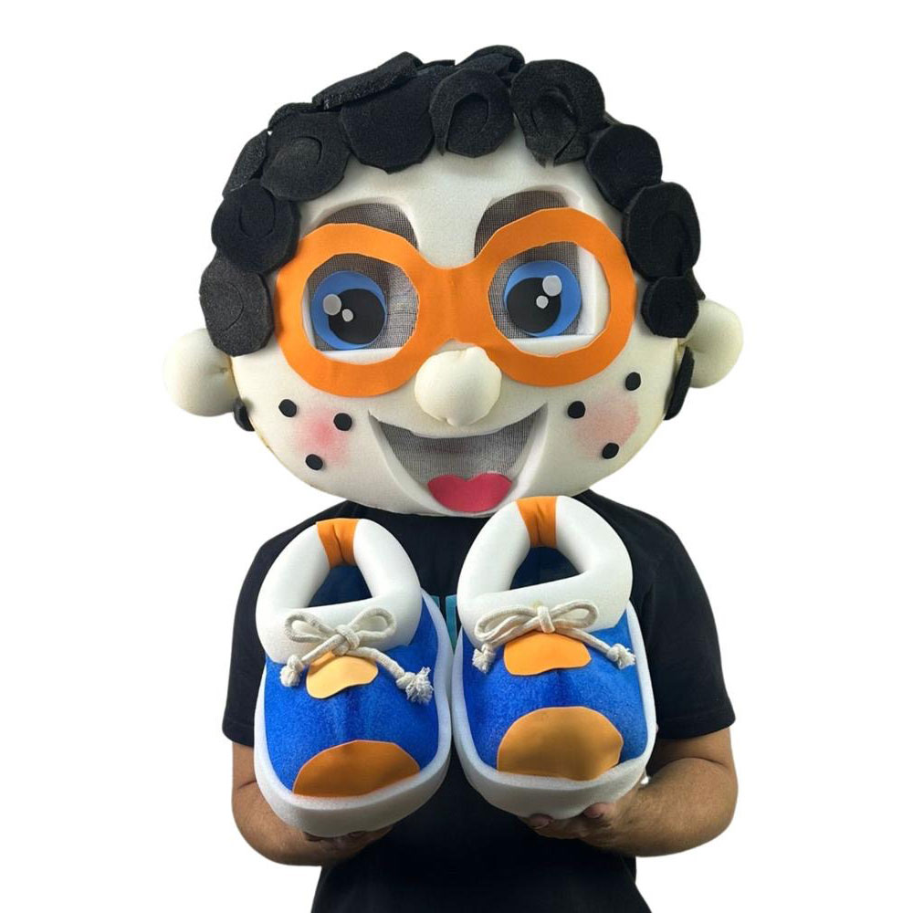 Fantasia Cabeção Menino Cabelo Preto Com Óculos - Uso Adulto No Ministério Infantil