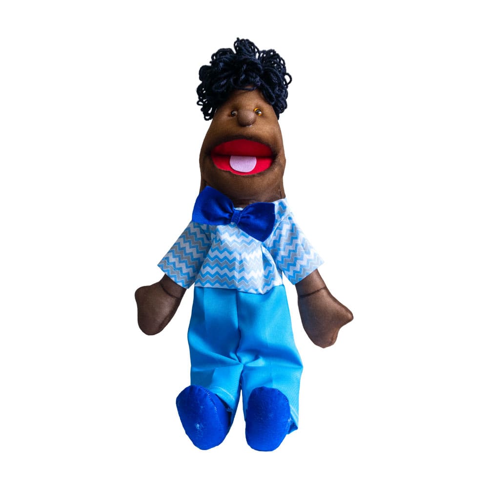 Fantoche Médio Tecido E Espuma Menino Negro