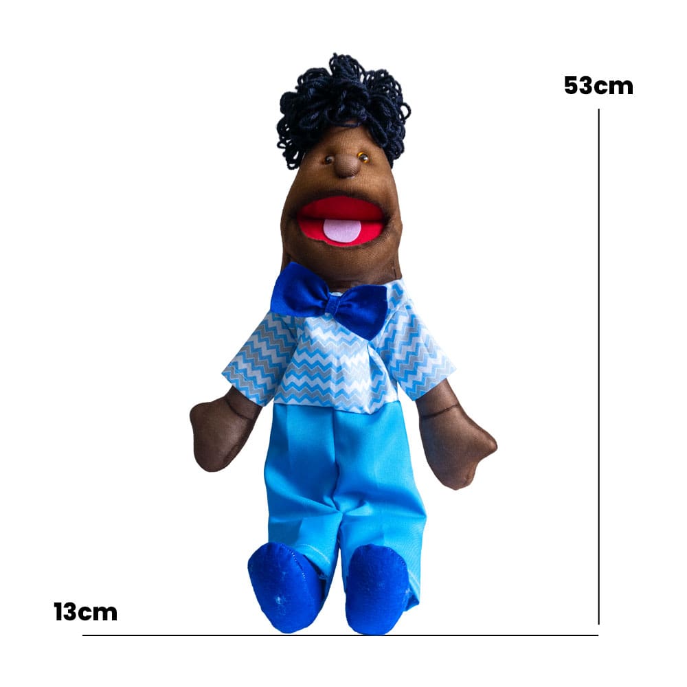 Fantoche Médio Tecido E Espuma Menino Negro - Imagem 3