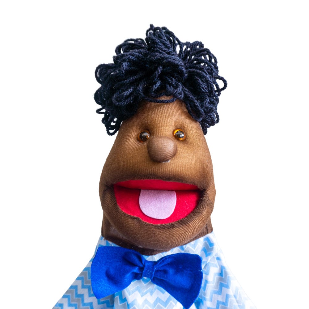 Fantoche Médio Tecido E Espuma Menino Negro - Imagem 2