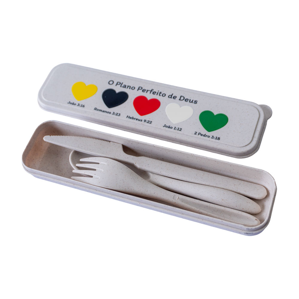 Jogo De Talher De Fibra 3 Peças - Garfo, Colher E Faca - Estampa Plano Da Salvação - Imagem 4