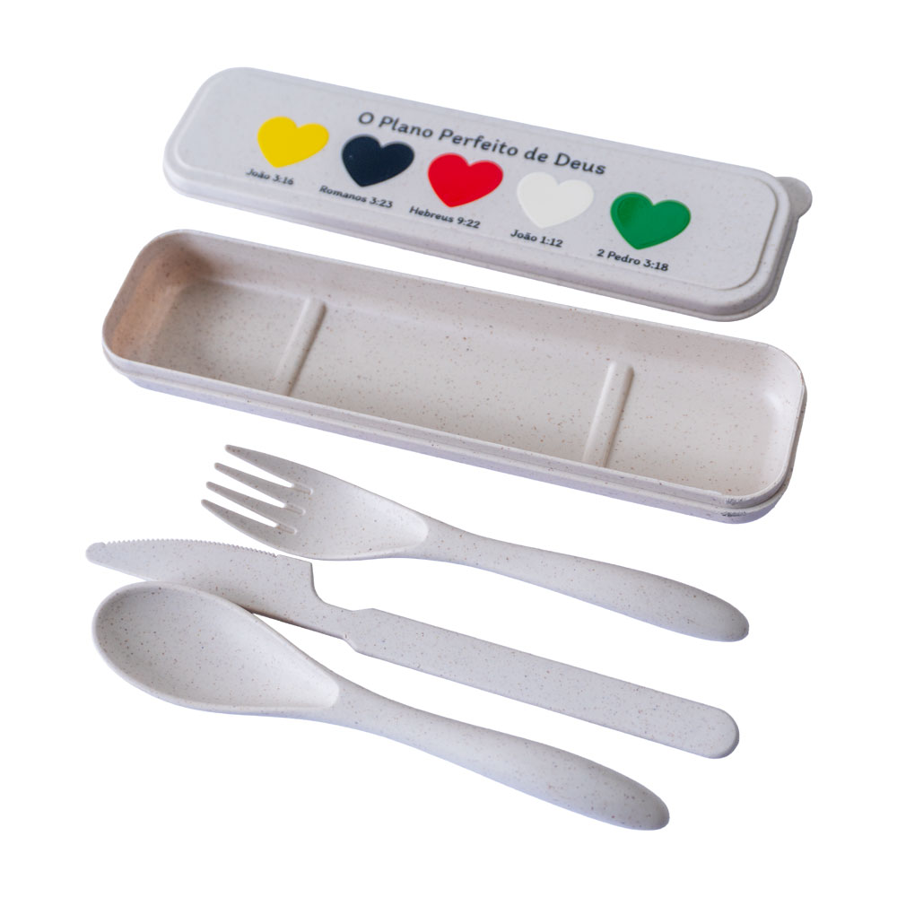 Jogo De Talher De Fibra 3 Peças - Garfo, Colher E Faca - Estampa Plano Da Salvação - Imagem 5