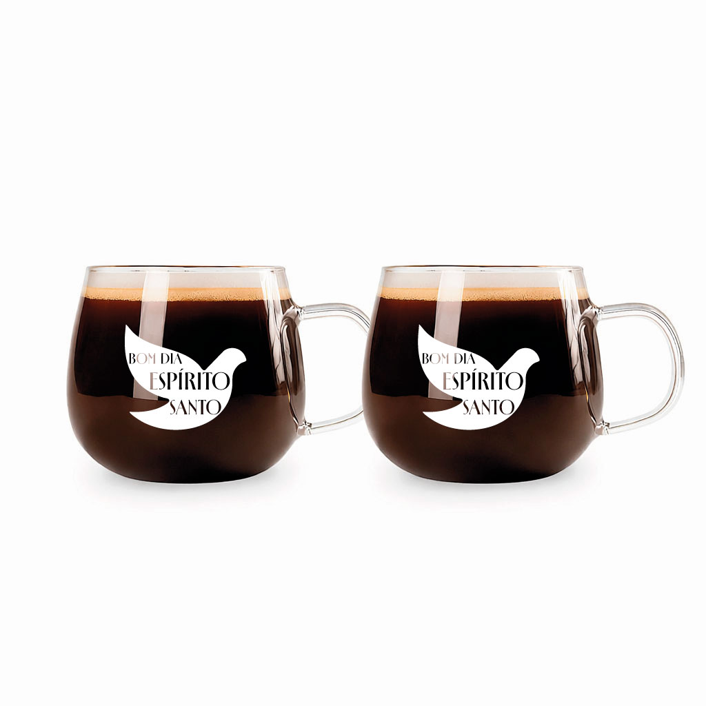 Kit com 2 Canecas Xícaras De Vidro Grande Para Café Ou Chá 350ml Frase Cristã Evangélica - Imagem 4