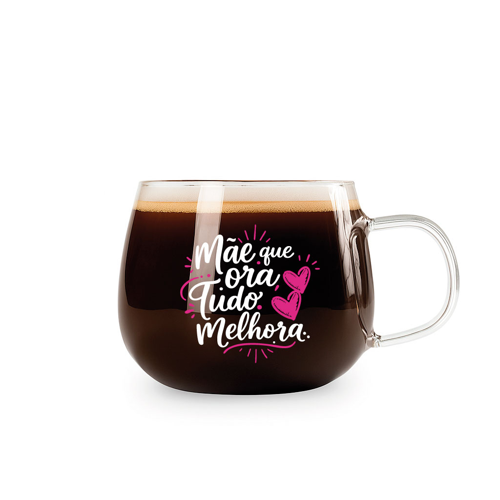 Kit 2 Canecas Xícaras Vidro Grande Café Chá 350ml Frase Cristã Evangélica Dia Das Mães