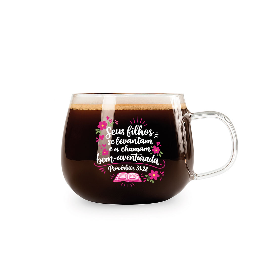 Kit 2 Canecas Xícaras Vidro Grande Café Chá 350ml Frase Cristã Evangélica Dia Das Mães - Imagem 3