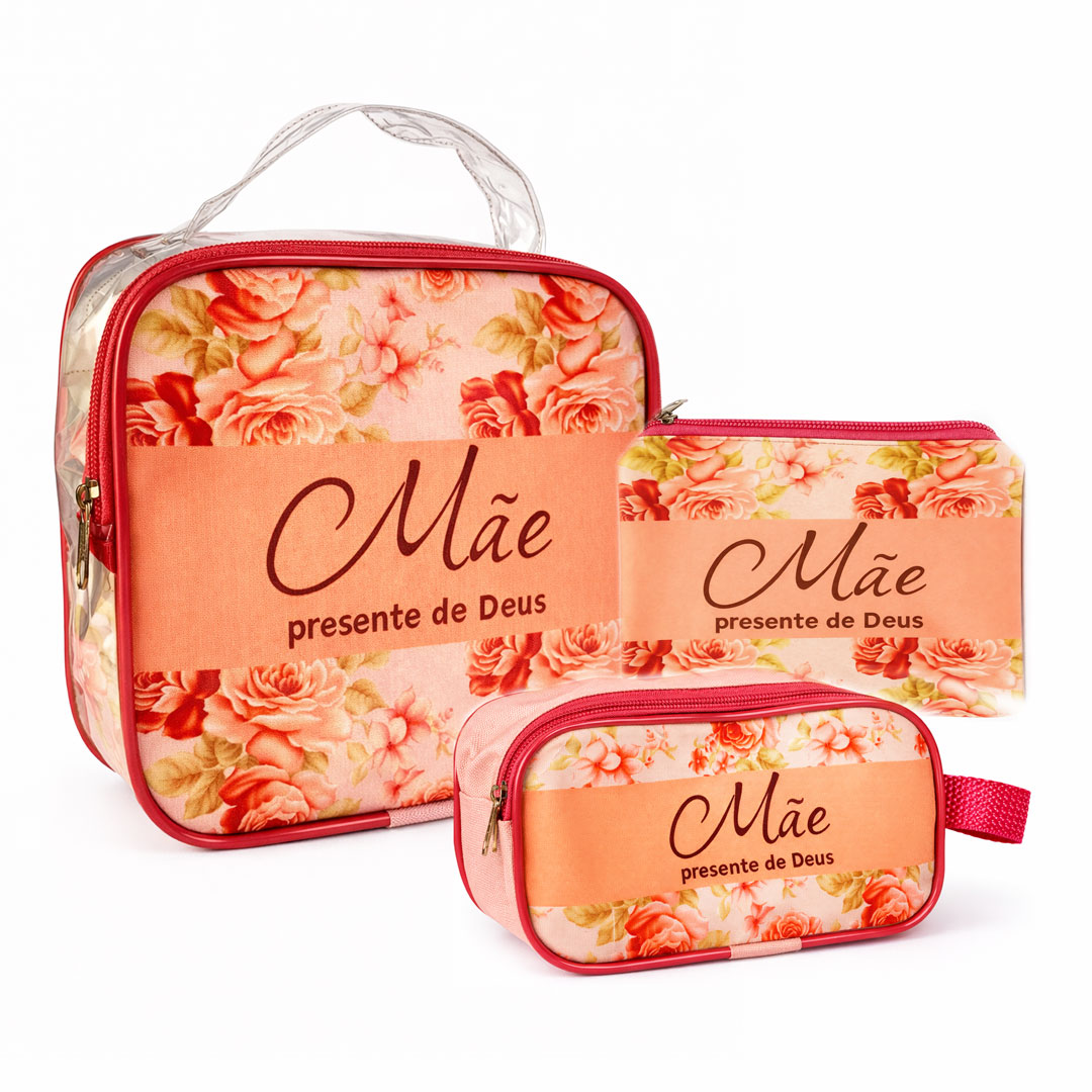 Kit 3 Bolsa Necessaire Dia Das Mães Com Frase Cristã Evangélica - Imagem 3