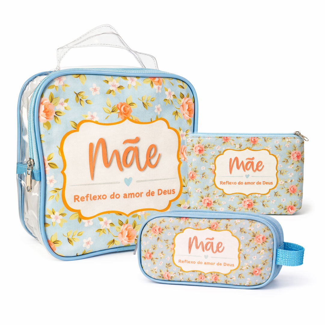Kit 3 Bolsa Necessaire Dia Das Mães Com Frase Cristã Evangélica - Imagem 2
