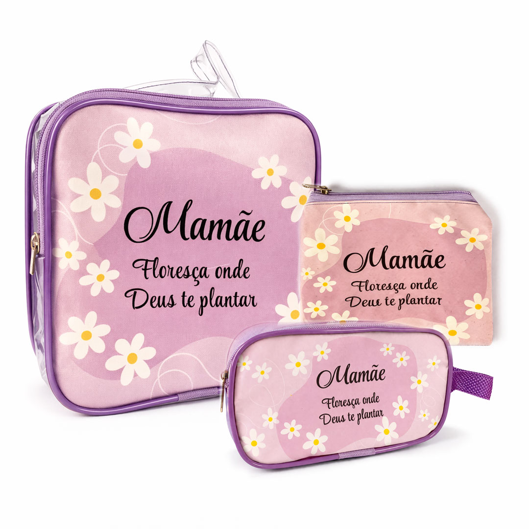 Kit 3 Bolsa Necessaire Dia Das Mães Com Frase Cristã Evangélica - Imagem 4